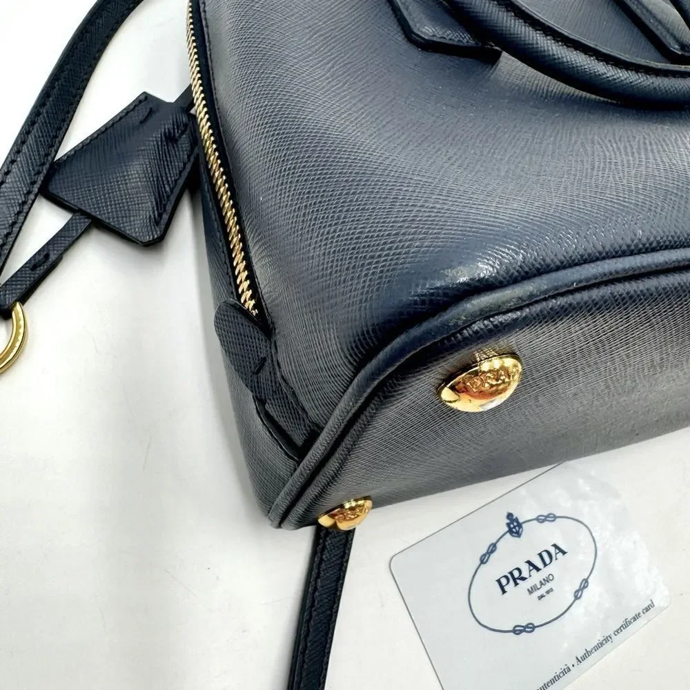 Auth Prada Small Baltic Blue Saffiano Lux Leather 2way Top Handle Promenade Bag